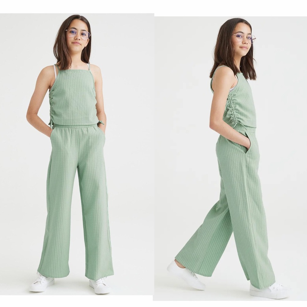 H&M Girls Mint Green Ribbed 2pc Tank Top & Wide Leg Pants Set‎ 13/14